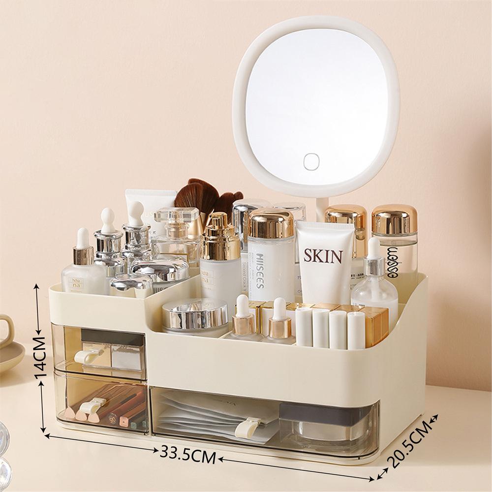 Chic Drawer-Style Cosmetic Organizer With Mirror - Portable Makeup Storage Box For Skincare, Lipstick & More