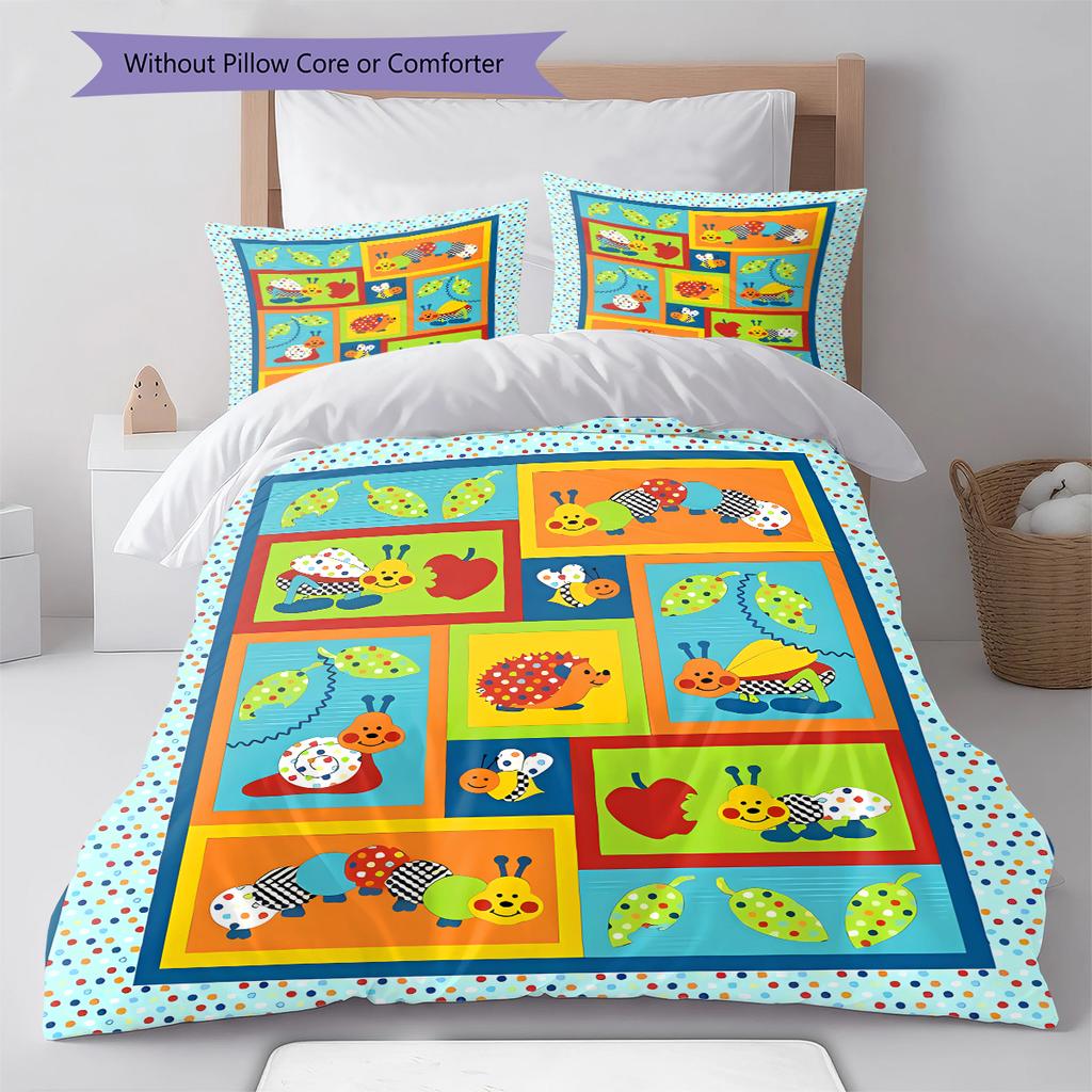 Cartoon Animals Pattern Bedding Quilt Set Quilt Cover Pillowcase Home Decoration Gift (1 * duvet cover + 2 * pillowcase, without core)