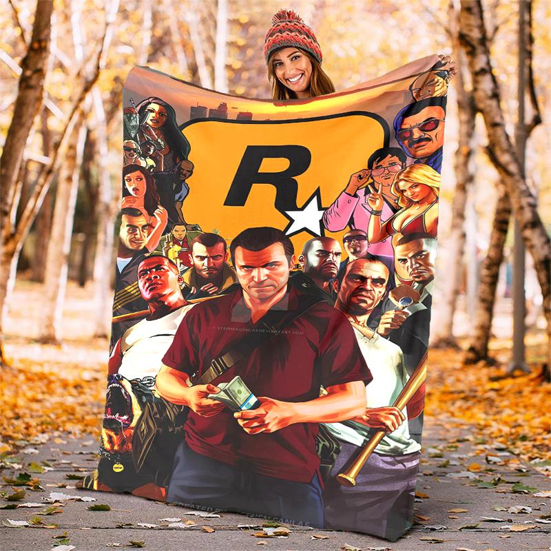 GTA Flannel Blanket Soft All-Season Throw, Design for Camping, Car Travel, Hiking Sofa, Bed, Office Perfect Gift for Parties