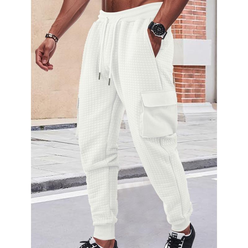 

Men s Spring and Autumn New Men s Sports Thickened Multi-pocket Jacquard Small Checkered Casual Overalls XXXL білий