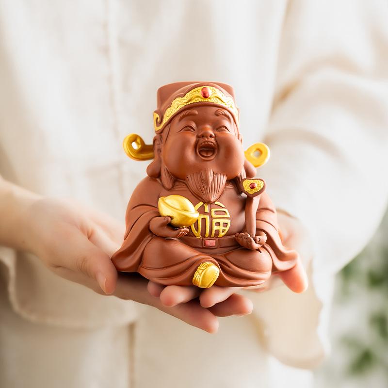 ceramics God Wealth sculptures and figurines Chinese mythological figures Home Living Room Office Wealth Luck Feng Shui Decor