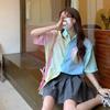Camicie Patchwork Colorate Dolci Estive Studente Manica Corta Monopetto Harajuku Ampie Casual
