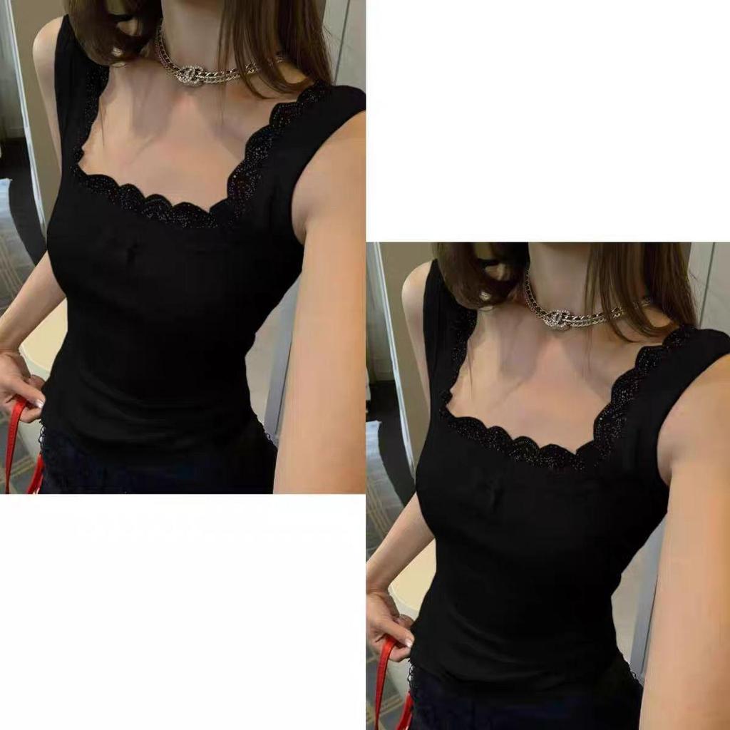 Women's Plus Size Slim Fit Square Neck Lace Camisole - Spring/Summer 2025 Trendy Sleeveless Base Layer