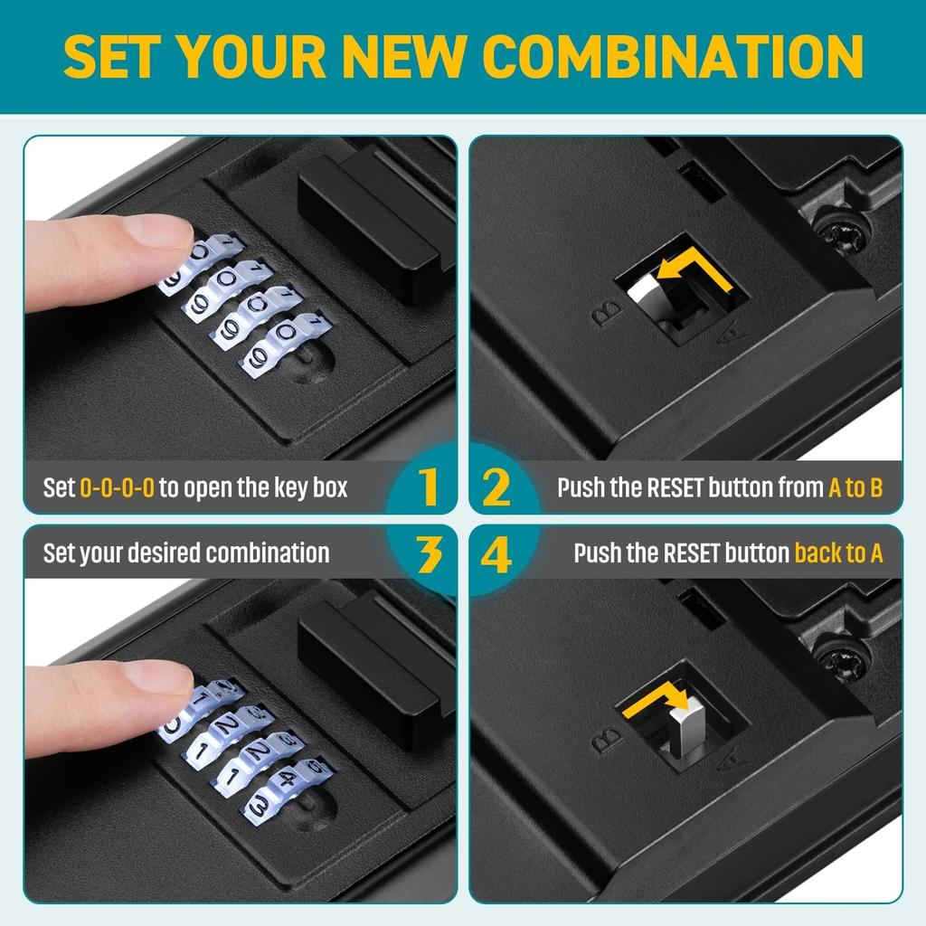 Key Lock Box, Waterproof Wall Mount Lock Box for Keys with Code, 4 Digit Combination Lockbox Resettable Code Security Safe Key Storage Box for Home