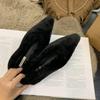 Pointed Toe Fur Ballet Flat Woman Shoes Winter Warm Plush Shallow Loafer Ladies Concise Furry Heeled Dress Shoes  Mujer