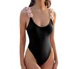 Women's European & American Solid Color One-Piece Swimsuit with Lace Shoulder Straps and Floral Backless Design