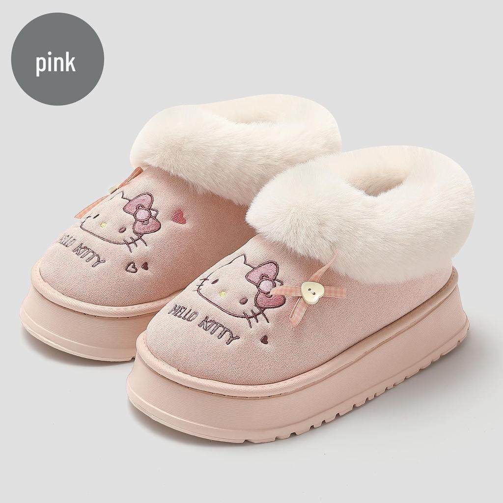 Women's Winter Plush Non-Slip Indoor Cotton Slippers - Furry Cartoon Design for Couples