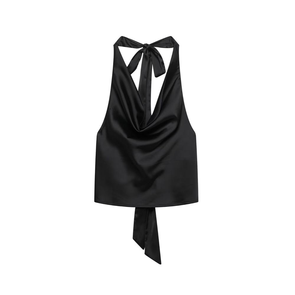 

Женский сексуальный топ с халтер-вырезом, открытой спиной и короткими рукавами, весна/лето 2025 Small