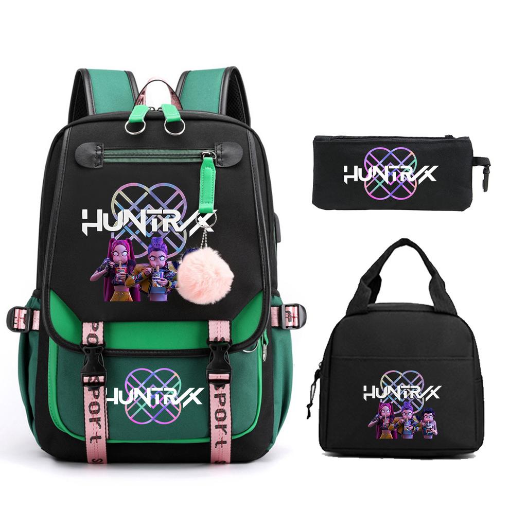 Animation Cartoon Printing Large Capacity Student School Bag Children'S Meal Bag Casual Pencil Bag Three-Piece Set