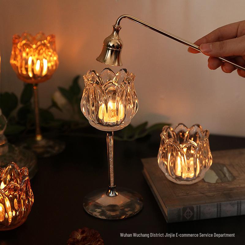 Nordic Glass Flower Candle Holder – Elegant, Lightweight, High-Footed Romantic Table Decoration.