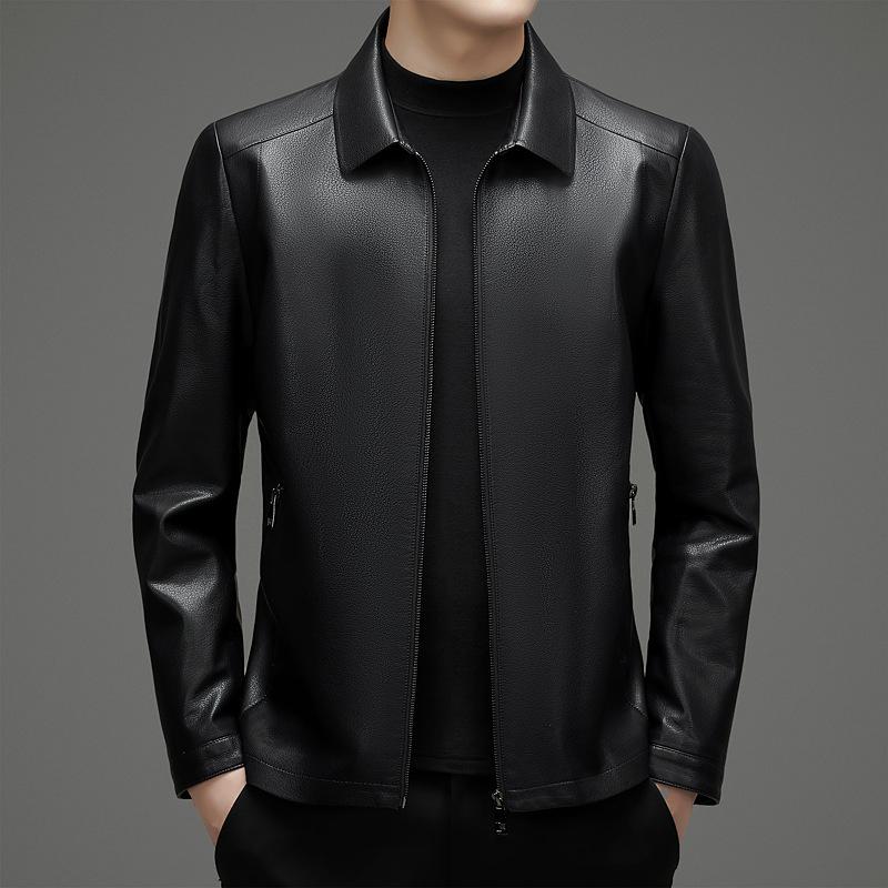 Genuine Leather Jacket Men's First Layer Sheepskin Men's Motorcycle Business Casual Autumn and Winter Leather Jacket Jacket