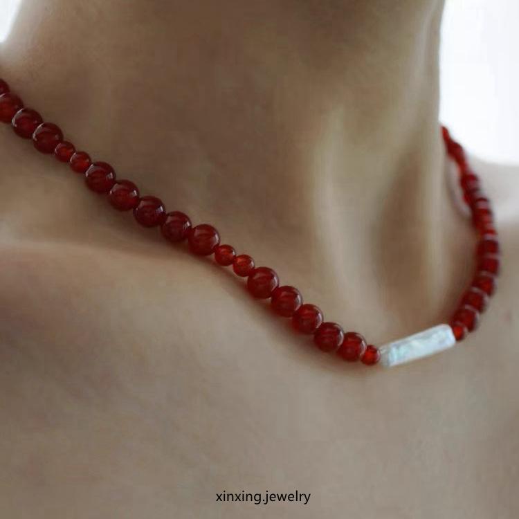 Red Agate & Baroque Pearl High-End Wealth Necklace