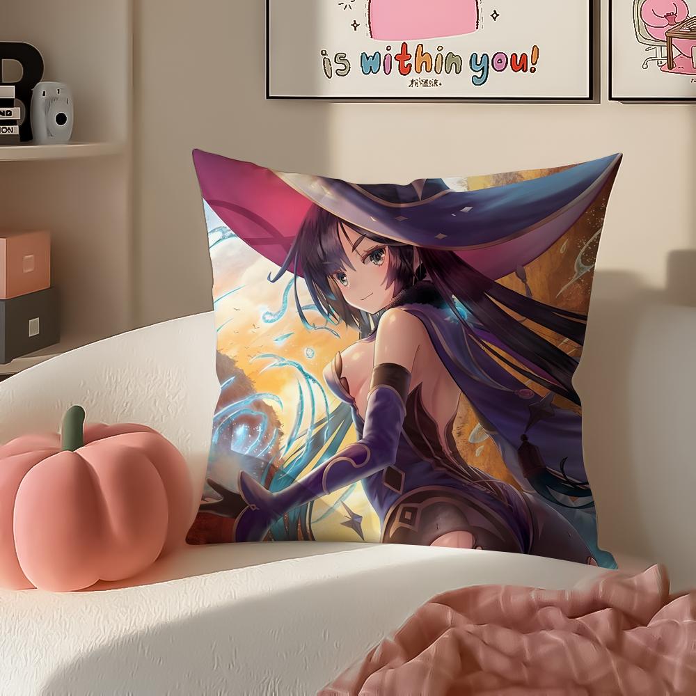 Game Genshin Mona Cushion Cover Pillowcase Short Plush Invisible zipper Room Sofa Cushion Cover