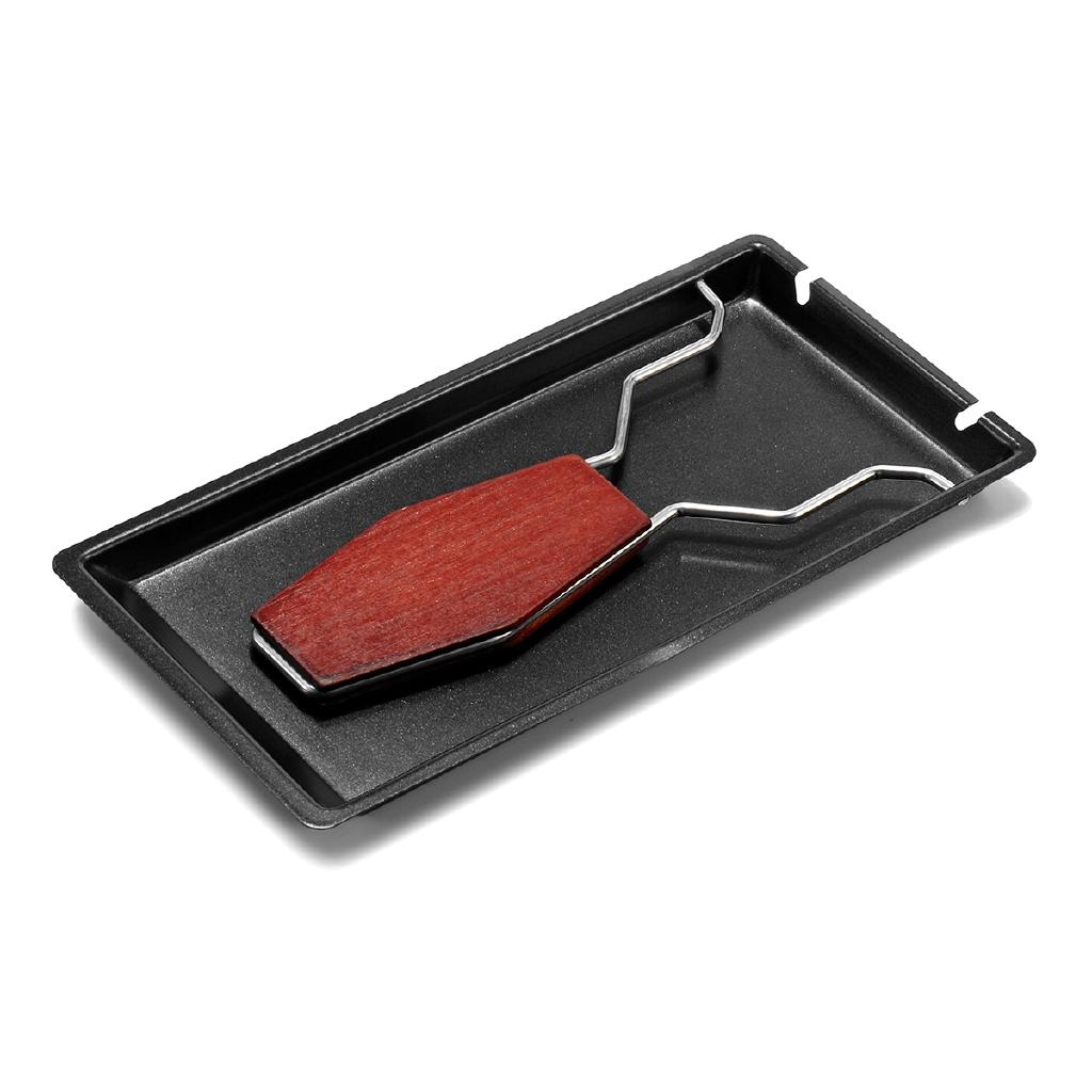 Kitchen Iron Metal Non-stick Cheese Raclette Grill Plate With Solid Wood Handle Rectangular Bakeware Appliance Black
