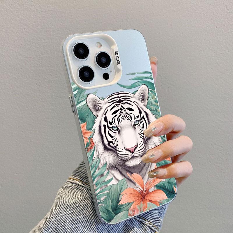 Ferocious Animal White Tiger Pattern Laser Phone Case For iPhone 11 12 13 Mini Pro Max 16 15 14 Plus Pro Max Back Coque Fundas