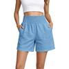 High Waist Elastic Waistband Casual Shorts for Women Loose Fit Cotton Summer Shorts with Pockets Lightweight Design