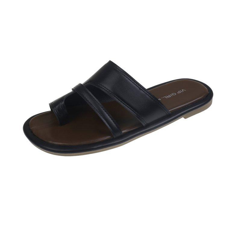 

Крутые шлепанцы на плоской подошве для женщин, для ношения весной и летом 2024 года, новый модный нишевый дизайн, пляжные шлепанцы с мягкой подошвой и перемычкой между пальцами 35 чёрный