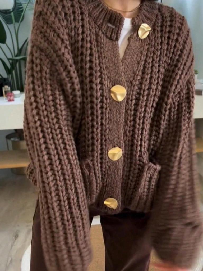 Women's European/American Style Thick Knit Pocket Button Cardigan Sweater, Autumn/Winter.