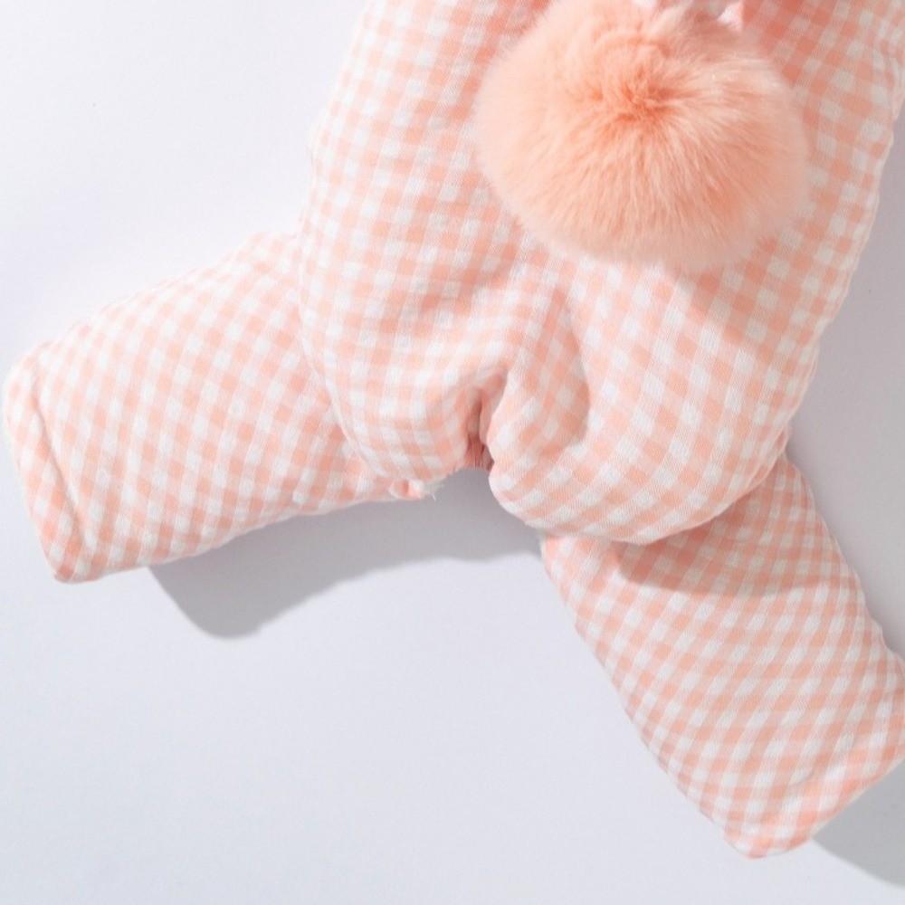 Fashion Plaid Design Winter Warm Dog Clothes Four Legged Thicken Dog Jumpsuit Cozy with Plush Ball Puppy Costumes Outdoor Walk