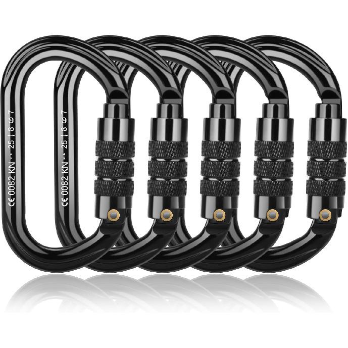 FVW CE Certified Auto Locking Climbing Carabiners, Professional 25KN (5620 lbs) Heavy Duty Caribeaners for Rappelling Swing Rescue & Gym etc, Large