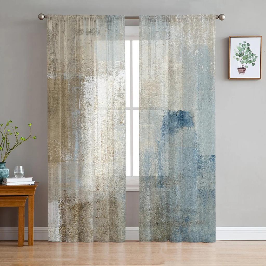 Oil Painting Abstract Texture Pink Bedroom Transparent Sheer Curtains Holiday Decoration Window Voile Tulle Curtain