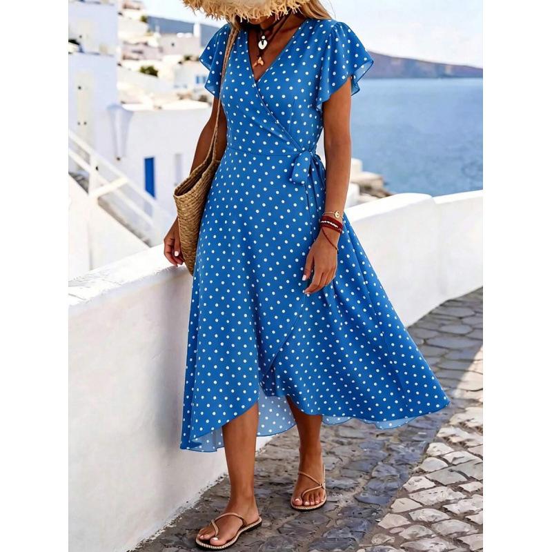 Europe, America 2026 summer new beach vacation irregular straps temperament polka dot dress