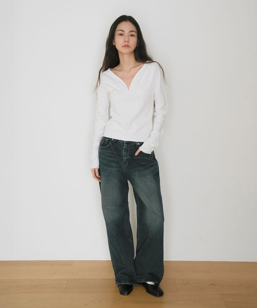 Ieoning Frontback Shirring Curved Top, Ivory
