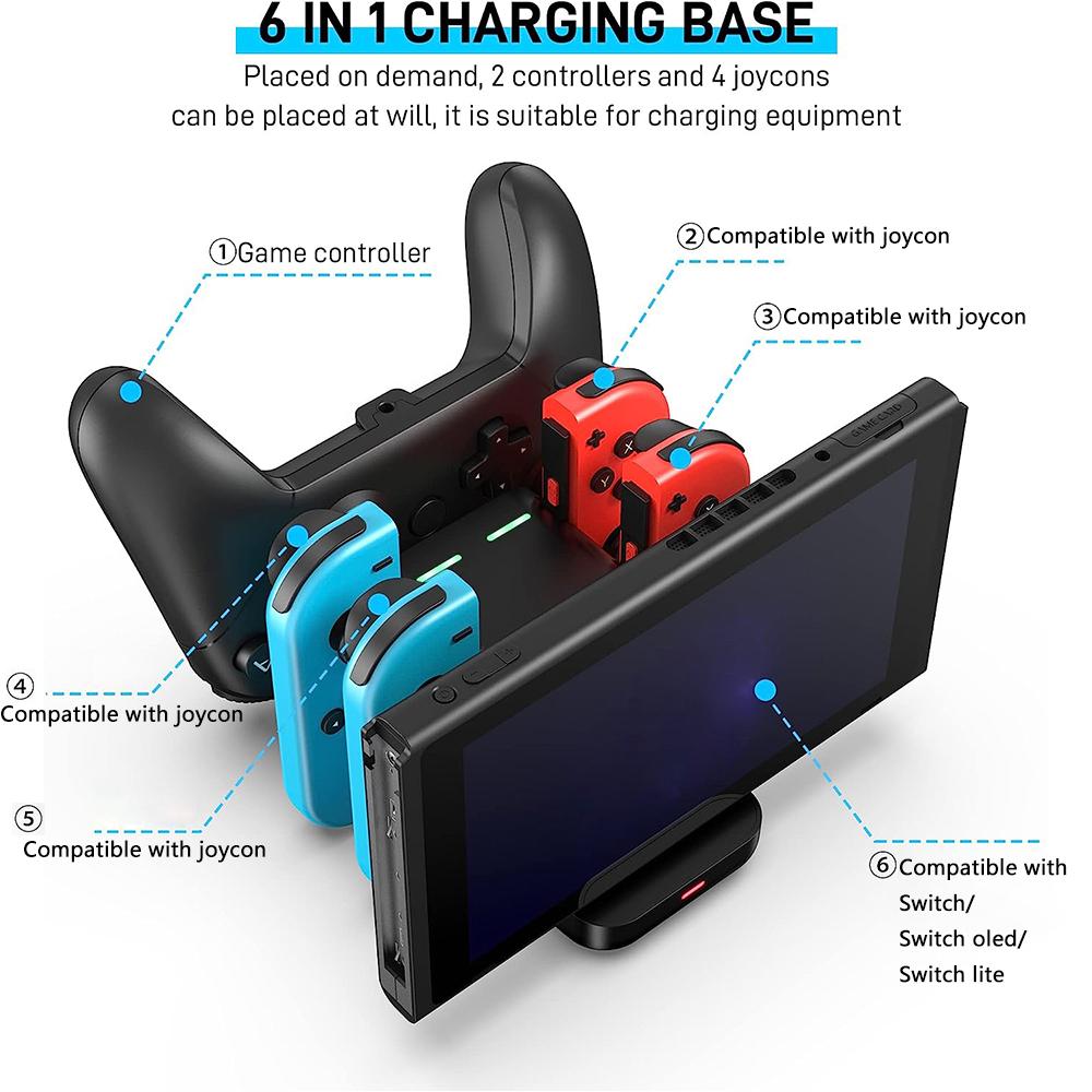 6 in 1 Controller Charger Dock for Nintendo Switch & OLED & Lite Accessories