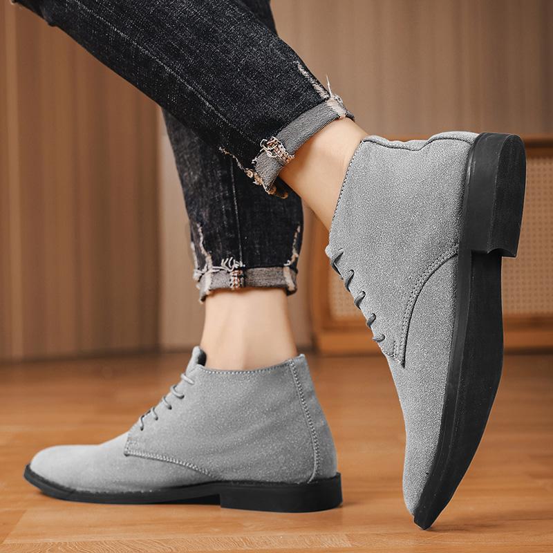 Fashion Casual Shoes Man Fashion Men Ankle Chelsea Boots Lace Up Male Shoes Mid Top Suede Leather Slip On Motorcycle Man Boots