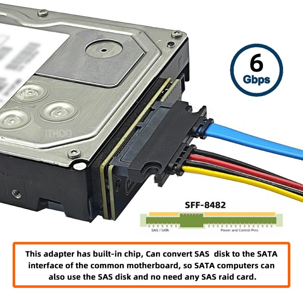 SF-090-SATA SFF-8482 SAS 29Pin para 7+15 22Pin SATA Adaptador RAID para Unidade de Disco Rígido com Chipset