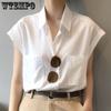 Women's White Shirt Summer Short Sleeved Design Sleeveless French Shirt Top