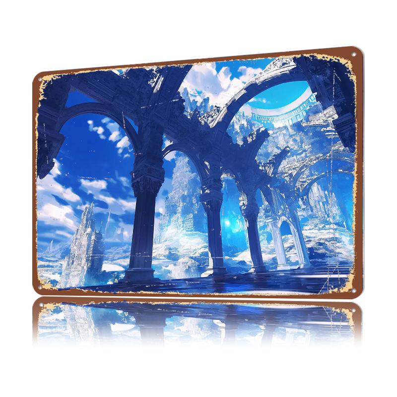 Fantasy Ruined Cityscape Personalized D Textured Metal Poster Wall Art Tinplate Sign for Decoration Garage Decorations House