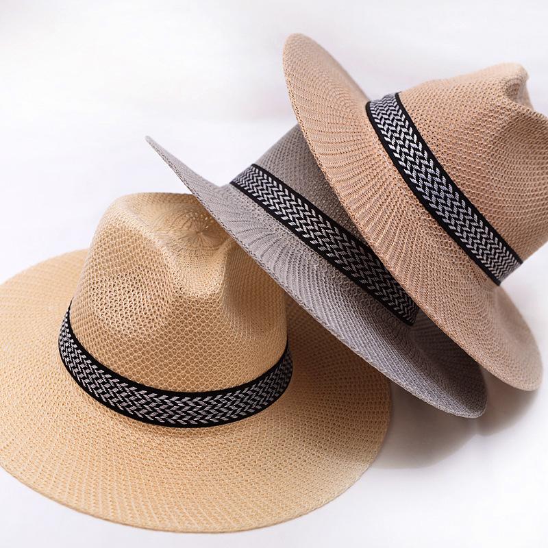 Men's Sunscreen Bamboo Woven Big Edge Hat Spring and Summer Men's Straw Hat Western Cowboy Hat Top Hat Sun Hat Seaside