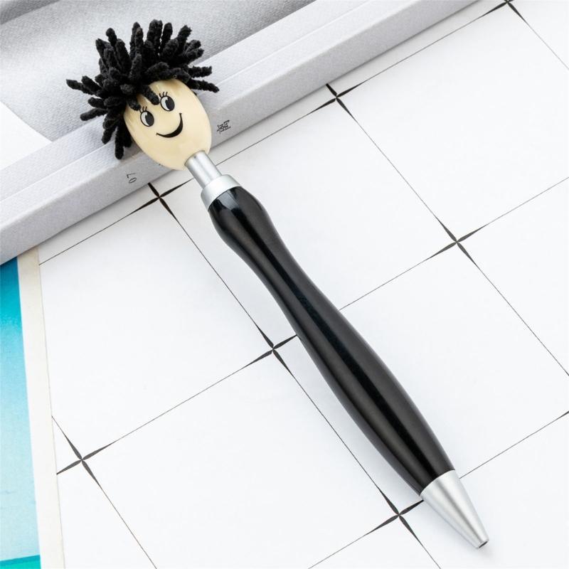 6pcs 1.0mm Mop Head Pen Retractable Ballpoint Pen with Plush Hair Smooth Writing Pen School Office Supplies for Teacher