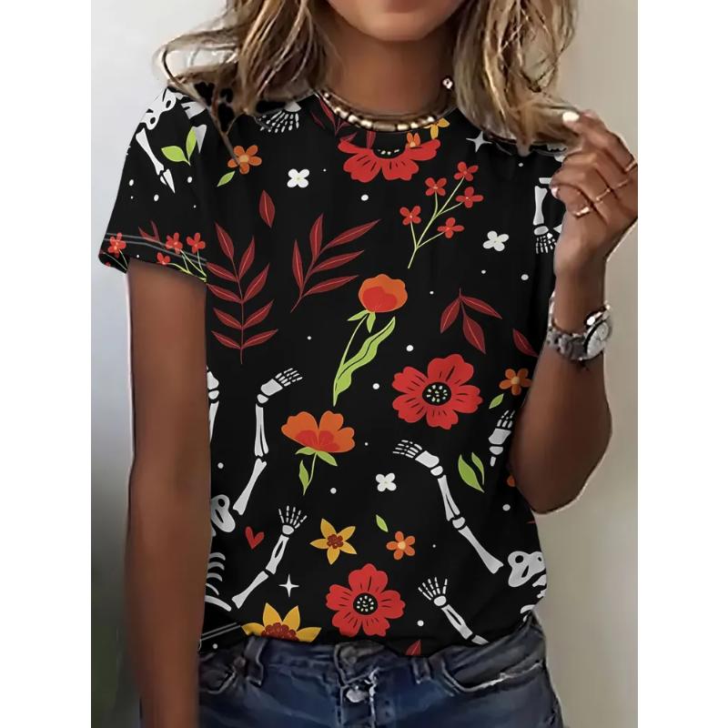 Fashion Women's Crew Neck Short Sleeve 3D Casual Color Printing Casual Short Sleeve Crew Neck T-Shirt