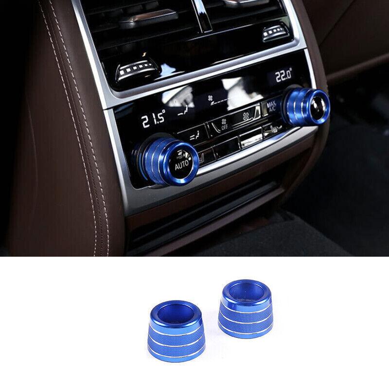 Fit For BMW 7 Series 2016-  Blue Aluminum Rear Ac Knob Cover Trim 2PCS