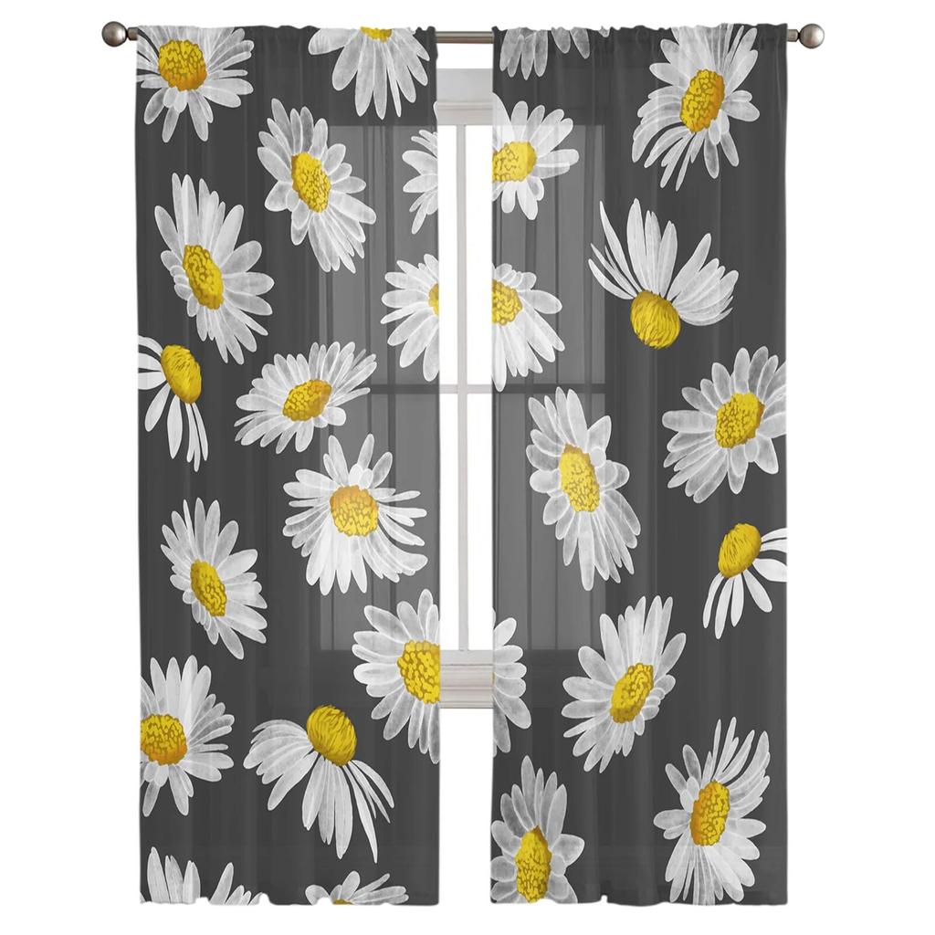 Daisies Watercolor Texture Tulle Curtains Living Room Kitchen Chiffon Curtain Bedroom Balcony Sheer Curtain Fashion Home Decor