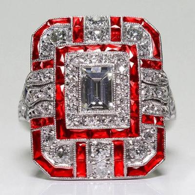 Milangirl Vintage Luxury Ethnic Red Green Purple Square Artificial Zircon Ring for Women Girls Party Jewelry S Bijoux