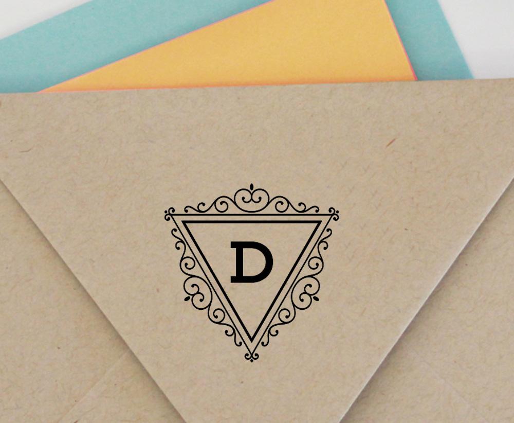 Printtoo D Alphabet Swirl Border Triangle Monogram Initial Self Inking Rubber Stamp Office