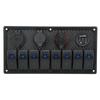 Car Boat Rocker Switch Panel Blue LED Light with Dual USB Voltmeter Cigarette Lighter 12‑24V for Yachts Ships Caravans