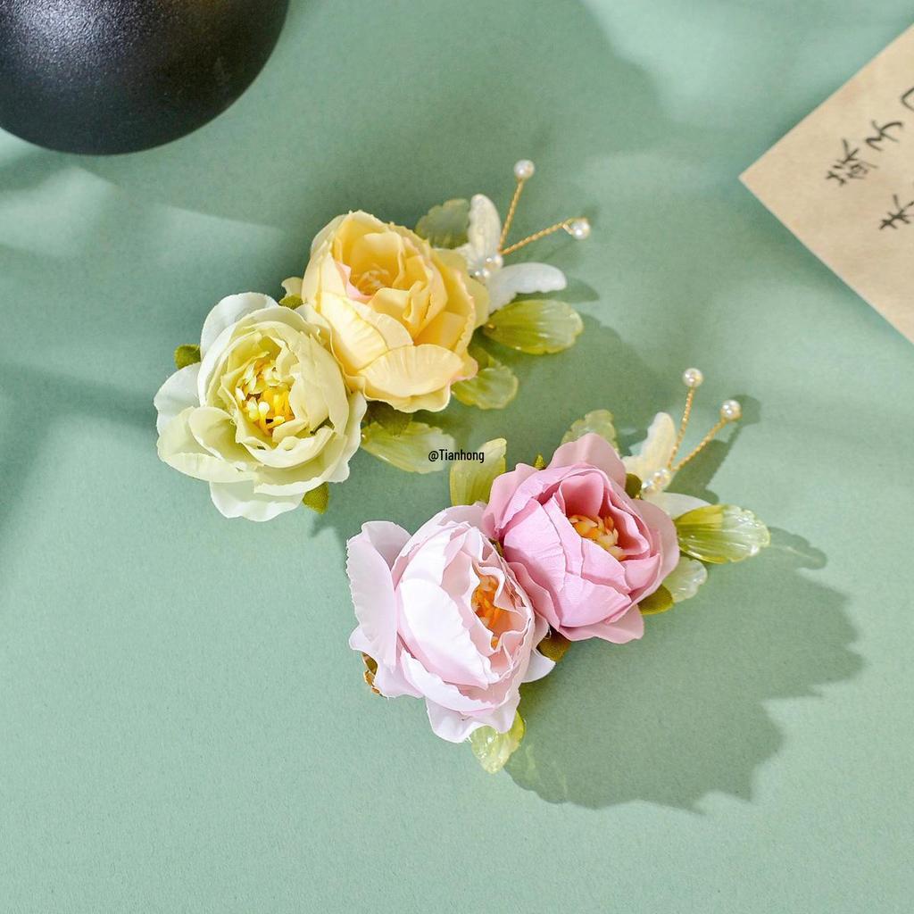 Hanfu Flower Hair Clip: Ancient Style Hairpin, Sweet Dopamine Floral Headwear for Yunnan Dai Dance.