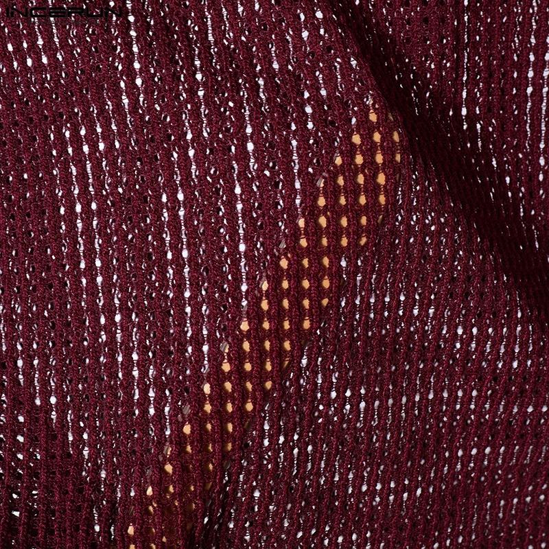 INCERUN Tricouri pentru bărbați, cu guler rotund, fără mâneci, din plasă, din netyarn, cu gol, fără manșete