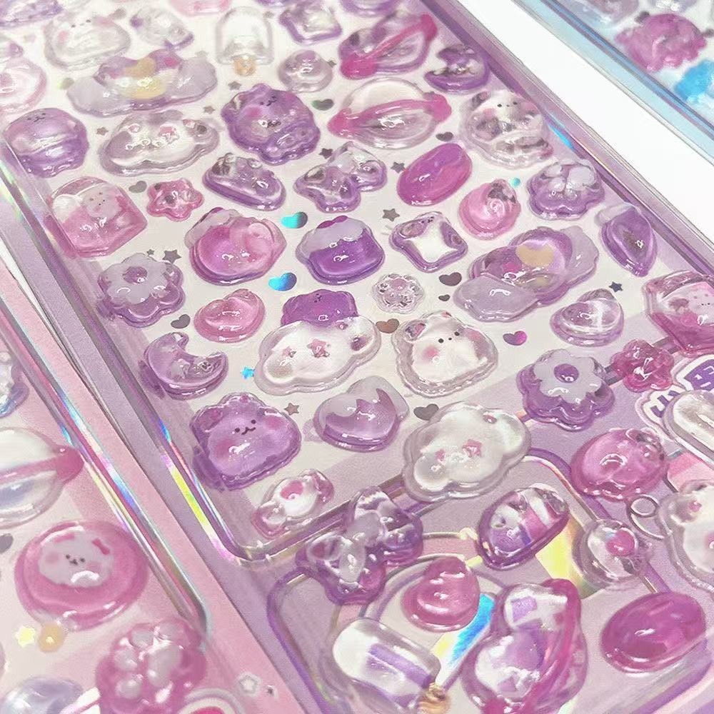 Cartoon 3D Solid Relief Crystal Children'S Reward Stickers Handmade Diy Aesthetic Decorative Stickers Ccd Sticker Decoration