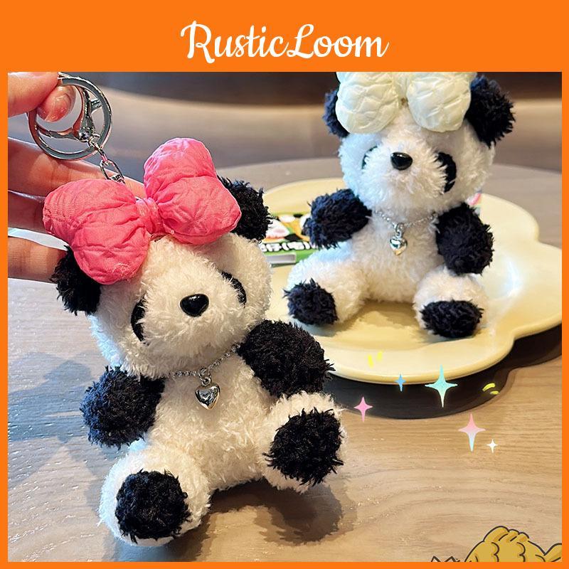 Delightful Tie Bow Panda Plush Keychain Cute Soft Key Ring Ideal For Creative Gifts