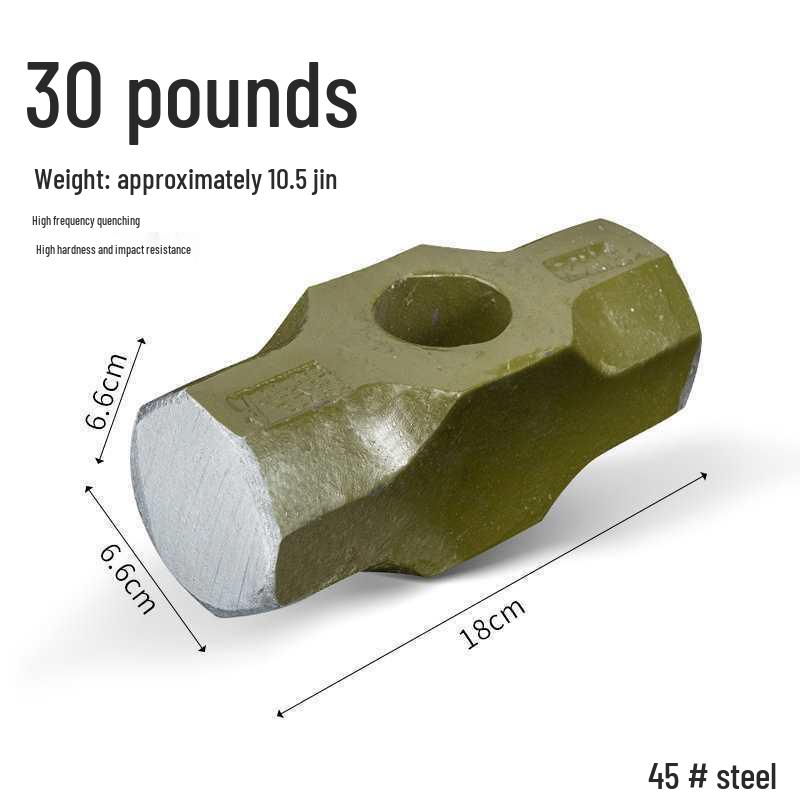 Ciężki duży młot kowalski: Ośmiokątny młotek kamieniarski ze stali przeciwwybuchowej do rozłupywania kamienia i ścian z uchwytem.