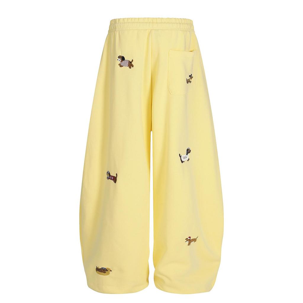 Ricamo Cucciolo Pantaloni della Tuta Baggy a Barile Casual Elastico Coulisse Unisex Gamba Larga Pantaloni