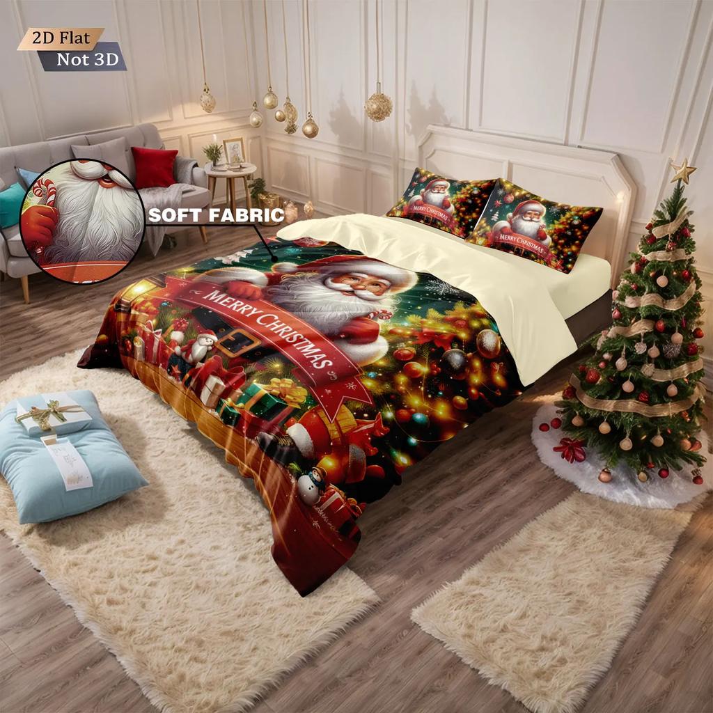 3Pcs Christmas Santa Claus Bedding Set 3D Printed Chipless Duvet Cover Set Soft Dormitory Bedroom Multiple Size Machine Washable
