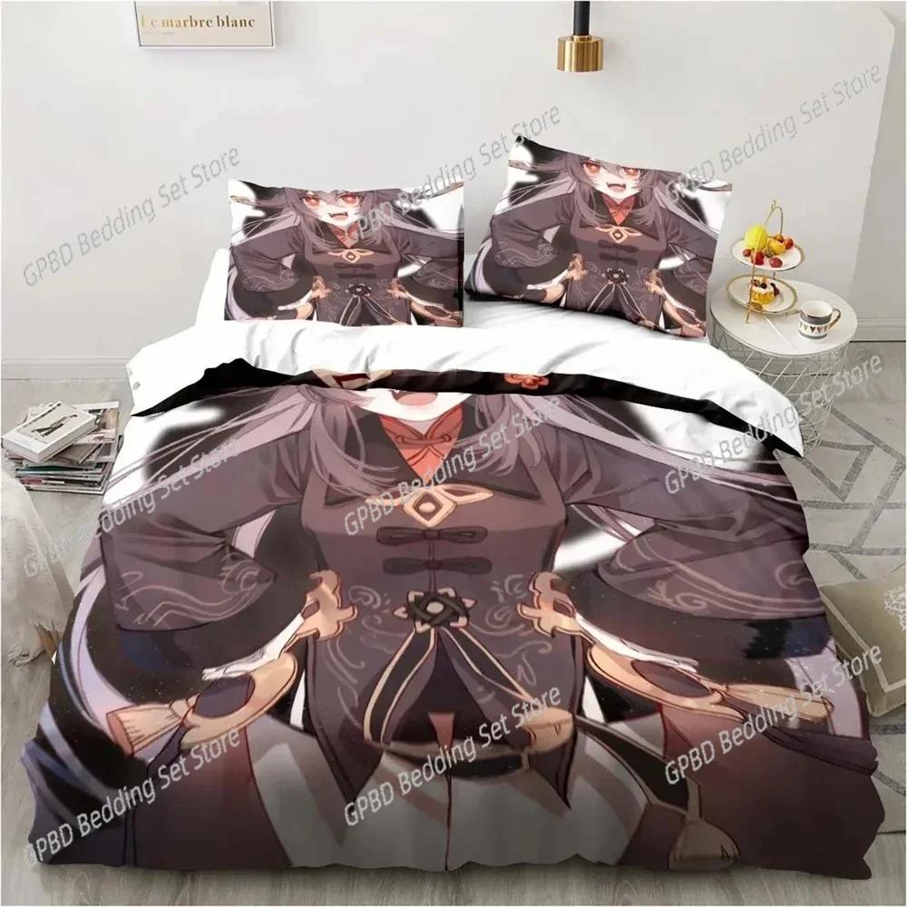 Cartoon  Anime Genshin Impact Game Comfortable Duvet Quilt Cover Pillowcase Bedding Set Children Bedroom Decoration Home Textile