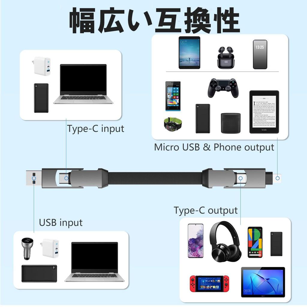 CHAFON LADEGERÄT Graues Kabel USB zu Schnelllade-Übertragung Kurz 6-in-1 ALL-IN Multi-Lade Typ-C Typ-A