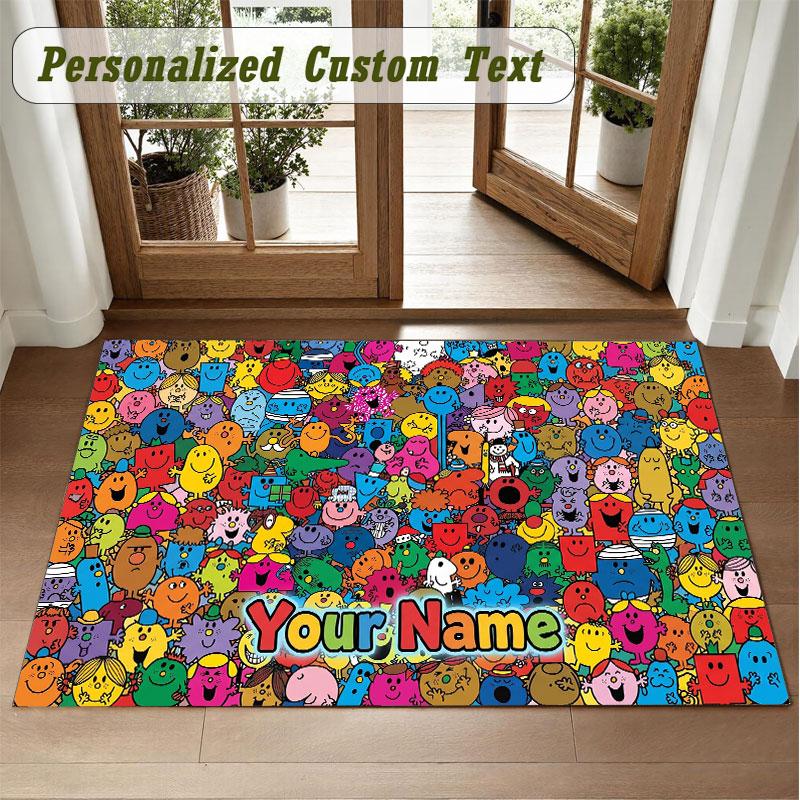 Crystal Velvet Square Rug Custom NameMr. Men & Little Miss Pattern Non Slip Home Floor Decor Rug